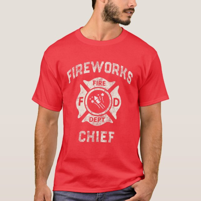Camiseta Funny FIREWORKS CHIEF bombero gorro de incendio en (Anverso)