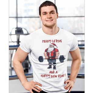 Camiseta Funny Fitness Navidades Liftmas Barbell Santa