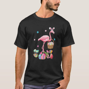 Camiseta Funny Flamingo Bunny Ears Cesta Cute Pascua