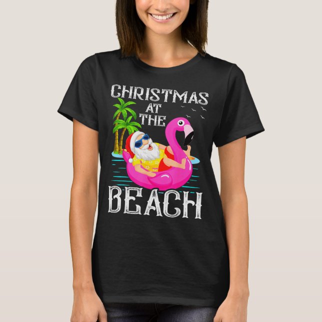Camiseta Funny Flamingo Float Santa Claus Christmas At The  (Anverso)