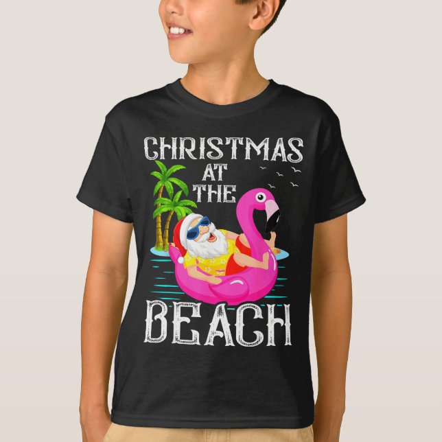 Camiseta Funny Flamingo Float Santa Claus Christmas At The  (Anverso)