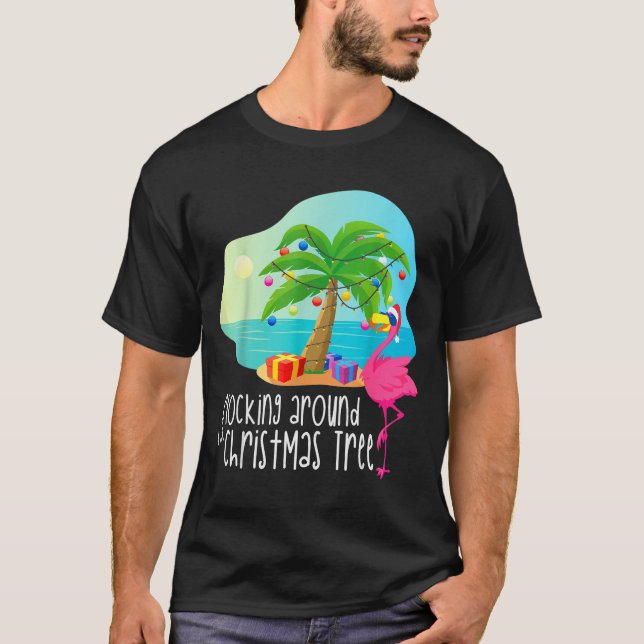 Camiseta Funny Flamingo Flocking Around The Christmas Tree  (Anverso)