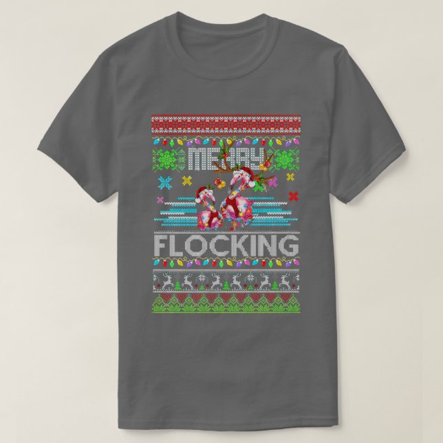 Camiseta Funny Flamingo ilumina a Navidades suéteres feos A (Diseño del anverso)