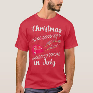 Camiseta Funny Flamingo Navidades de autos de camping rosad