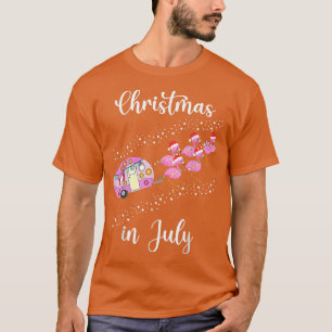 Camiseta Funny Flamingo Navidades de autos de camping rosad