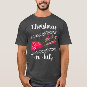 Camiseta Funny Flamingo Navidades de autos de camping rosad