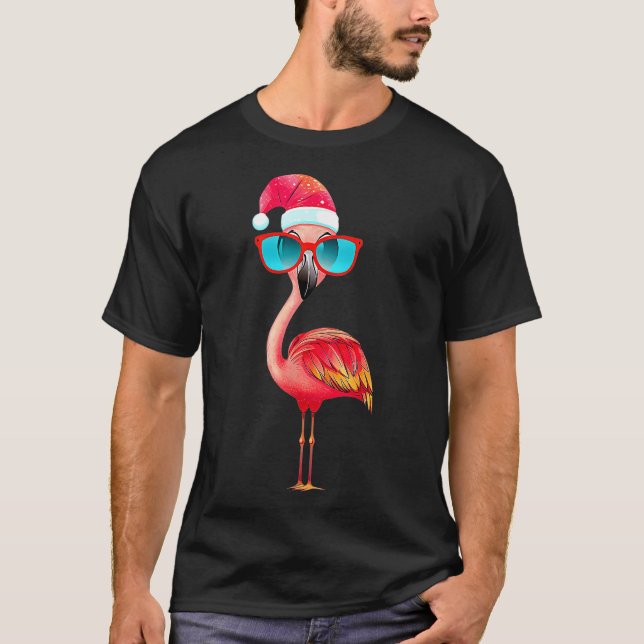 Camiseta Funny Flamingo Navidades Santa Hat Sungafas Summ (Anverso)