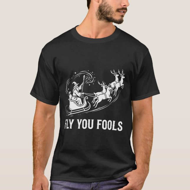 Camiseta Funny Fly You Fools Santa Sleigh Reindeer Christma (Anverso)