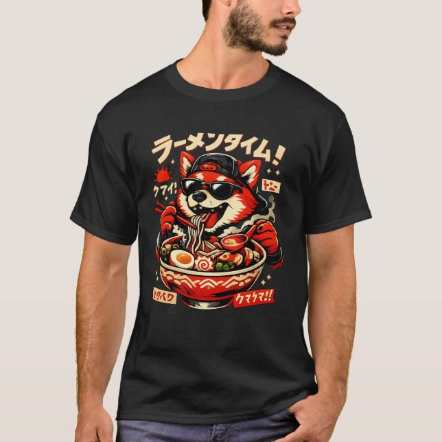 Camiseta Funny Food Art T-Shirt – Japanese Ramen Animal Gra (Anverso)