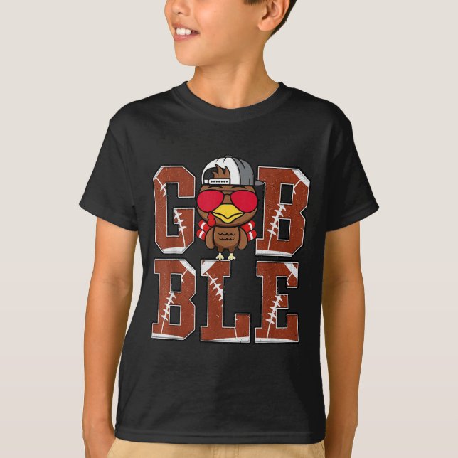 Camiseta Funny Football Gobble Turkey Thanksgiving Boys Kid (Anverso)