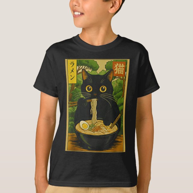 Camiseta Funny Forest Ramen Cat Japanese Noodle Kitten  (Anverso)