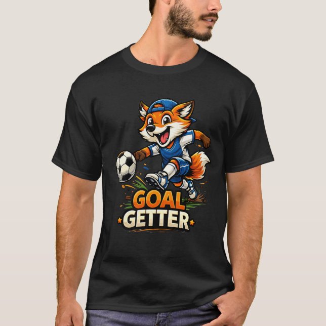 Camiseta Funny Fox Playing Soccer Cartoon Design (Anverso)