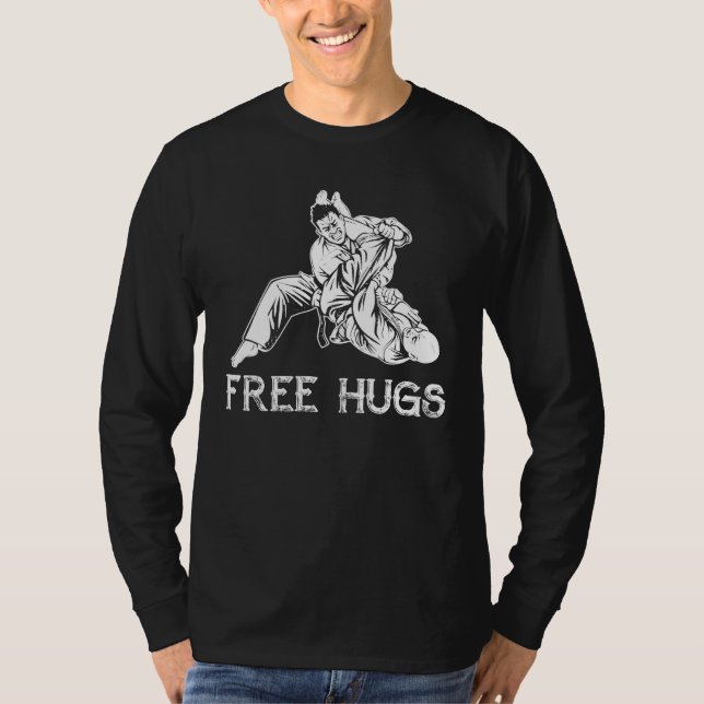 Camiseta Funny Free Hugs Brazilian Jiu-Jitsu MMA BJJ (Anverso)