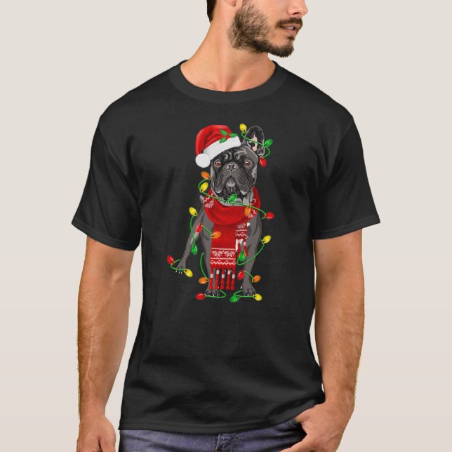 Camiseta Funny French Bulldog Dog Tree Christmas Lights Xma (Anverso)