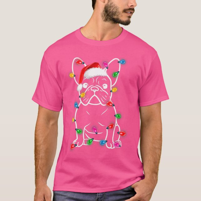 Camiseta Funny French Bulldog Dog Tree Christmas Lights Xma (Anverso)