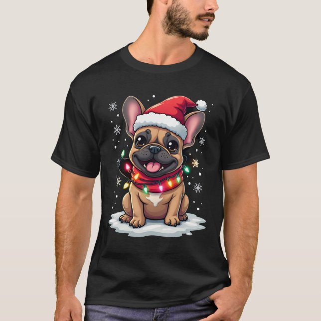 Camiseta Funny French Bulldogs Christmas Santa Hat Lights S (Anverso)