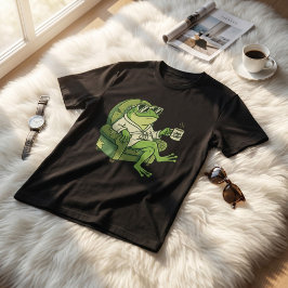 Camiseta Funny Frog Drinking Coffee Cute Cartoon Design