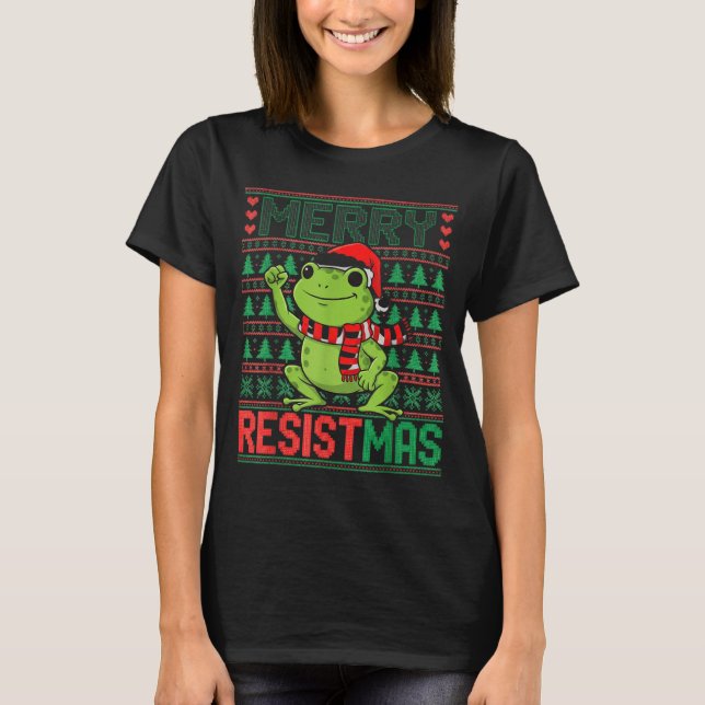 Camiseta Funny Frog Retro Merry Resistmas Litical Ugly Chri (Anverso)