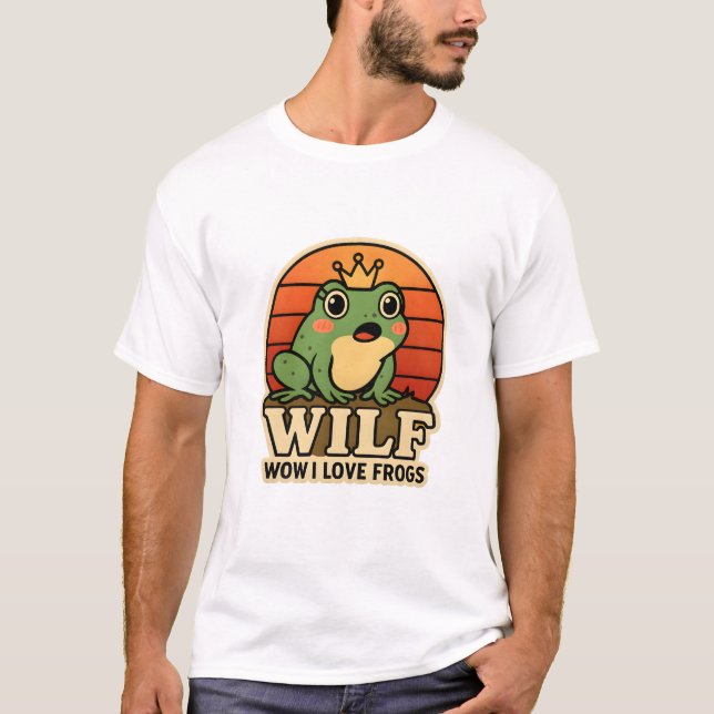 Camiseta Funny Frog T-Shirt – WILF Wow I Love Frogs Retro F (Anverso)