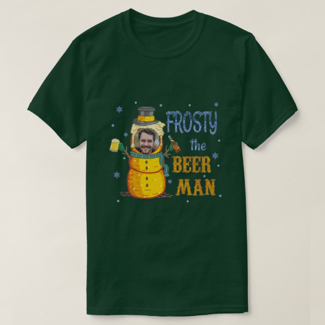 Camiseta Funny Frosty Beer Man Personalizado Foto de Navida (Diseño del anverso)