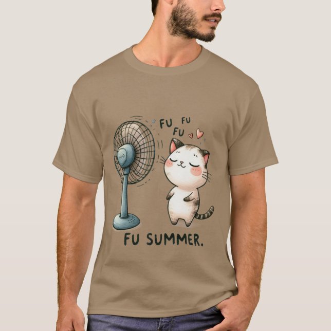 Camiseta Funny "FU Summer" Cute Cat Cooling Fan ✨☀️🐈 (Anverso)