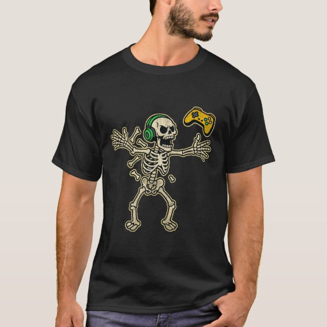 Camiseta Funny Gamer Angry Skeleton Gamer Teen Boys Video G (Anverso)