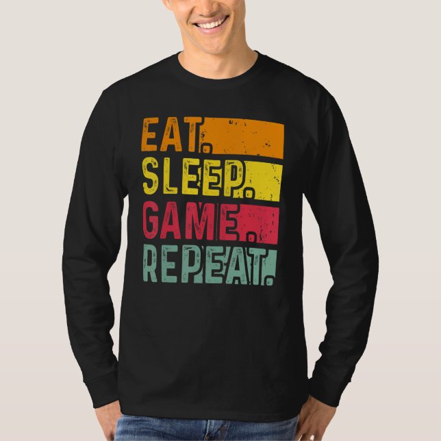 Camiseta Funny Gamer Quote Eat Sleep Game Repeat, Cool Vint (Anverso)