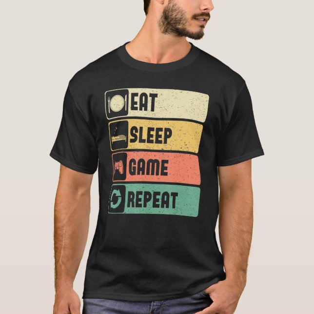 Camiseta Funny Gamer Quote Eat Sleep Game Repeat, Cool Vint (Anverso)