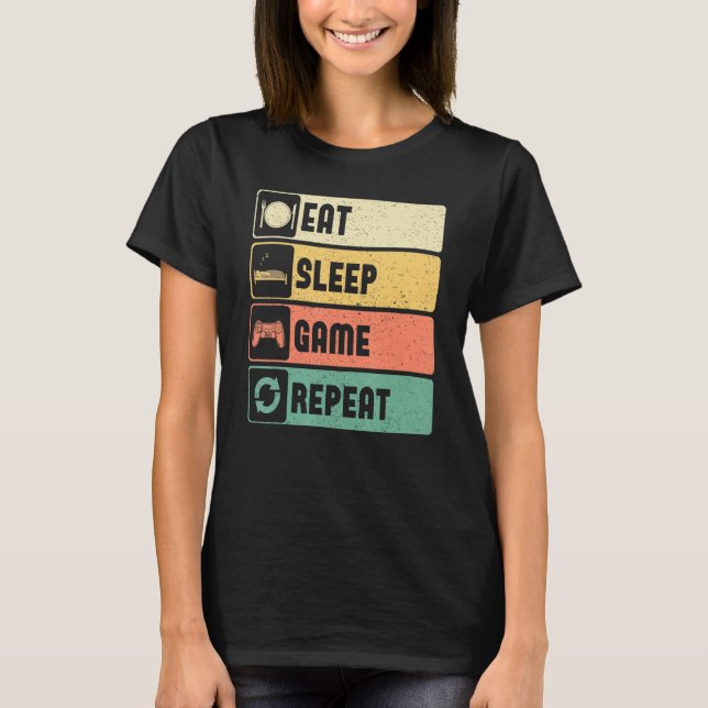 Camiseta Funny Gamer Quote Eat Sleep Game Repeat, Cool Vint (Anverso)