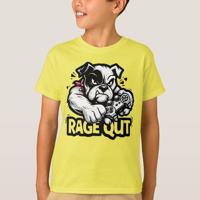 Camiseta Funny Gaming Dog Breaking Controller - Rage Quit (Anverso)