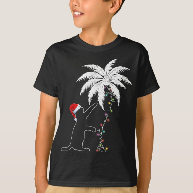 Camiseta Funny Gato Negro Santa Hat Navidades Hawái En Ju (Anverso)