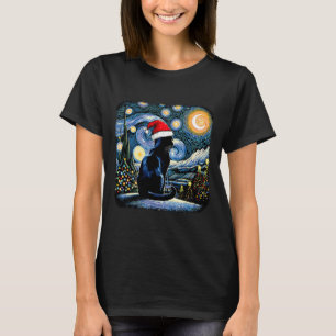 Camiseta Funny Gato Negro Santa Hat Navidades Noche Merry C