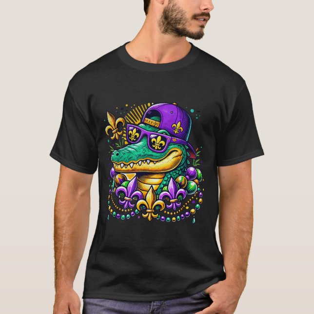 Camiseta Funny Gator Mardi Gras  (Anverso)