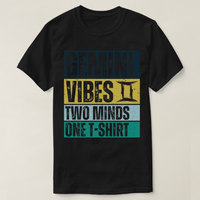 Camiseta Funny Gemini Zodiac Rótulo Gemini Vibes dos mentes (Diseño del anverso)