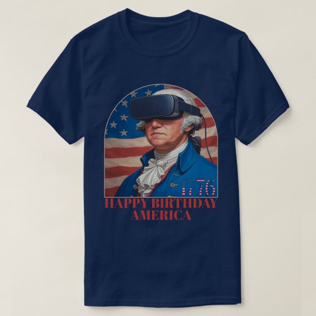 Camiseta Funny George Washington VR Happy Birday America (Diseño del anverso)