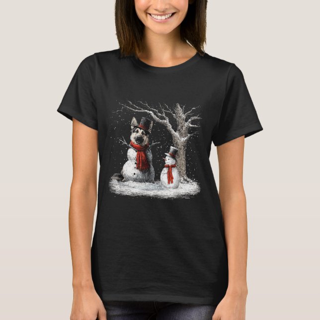 Camiseta Funny German Shepherd Dog In The Snow Tree Christm (Anverso)