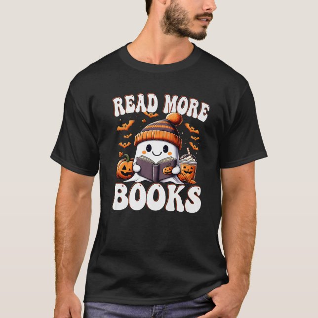 Camiseta Funny Ghost Read More Books Funny Teachee Hallowee (Anverso)