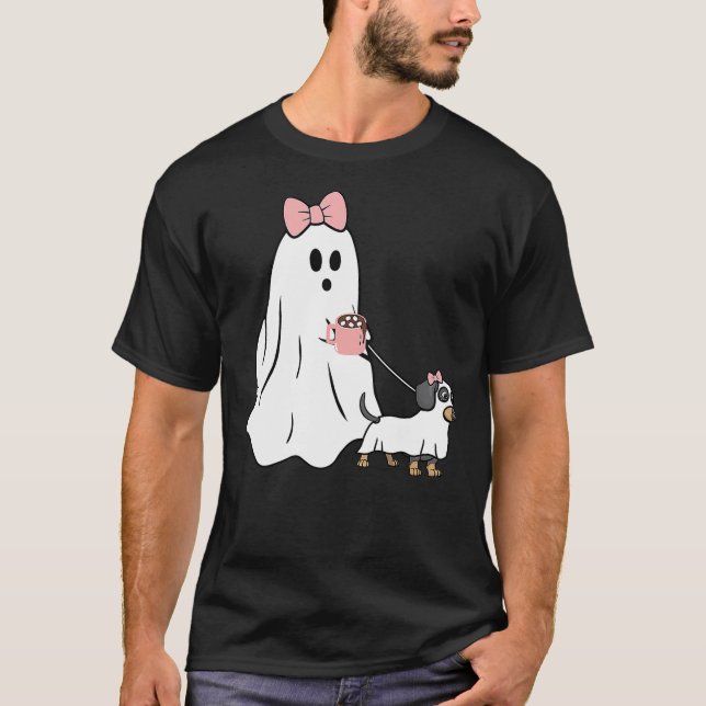 Camiseta Funny Ghost Walking Dog Dachshund Wiener Halloween (Anverso)
