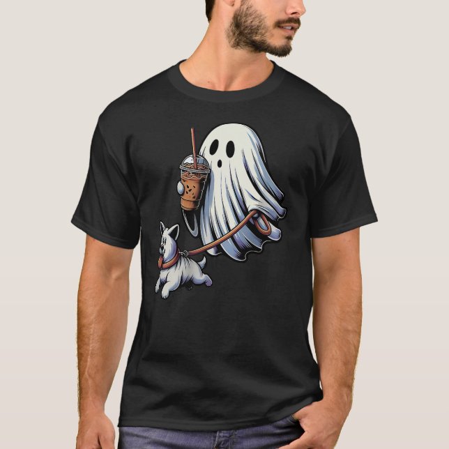 Camiseta Funny Ghost Walking Dog ghost dog halloween Night (Anverso)