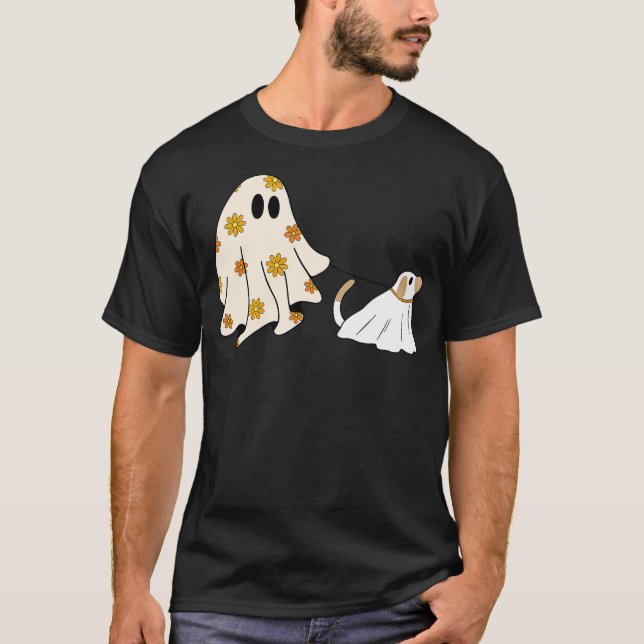 Camiseta Funny Ghost Walking Dog Spooky Season Halloween Fl (Anverso)
