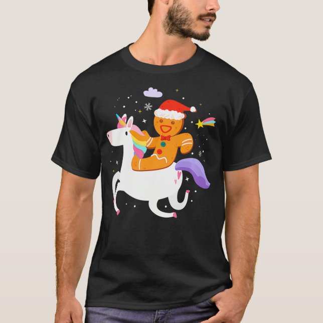 Camiseta Funny Gingerbread Man Unicorn Design For Christmas (Anverso)
