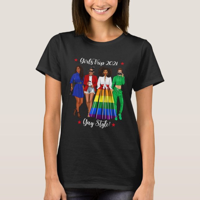Camiseta Funny Girls Trip LGBTQ Vacation Gay Black Woman He (Anverso)