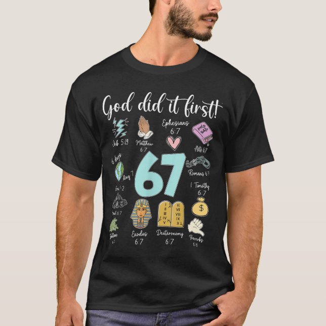 Camiseta Funny God Did It First 67 Meme Jesus Christian Bib (Anverso)