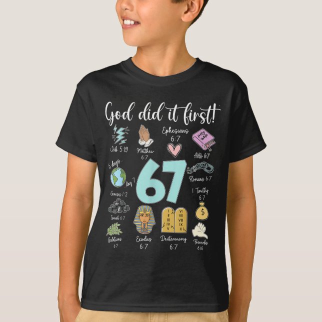 Camiseta Funny God Did It First 67 Meme Jesus Christian Bib (Anverso)
