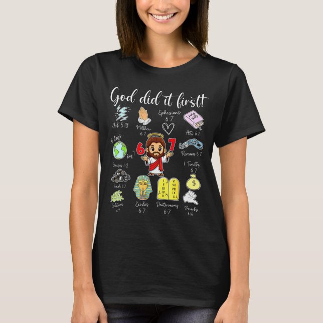 Camiseta Funny God Did It First 67 Meme Jesus Christian Bib (Anverso)