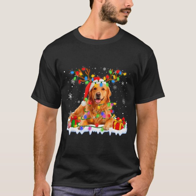 Camiseta Funny Golden Retriever Christmas Santa Hat Reindee (Anverso)