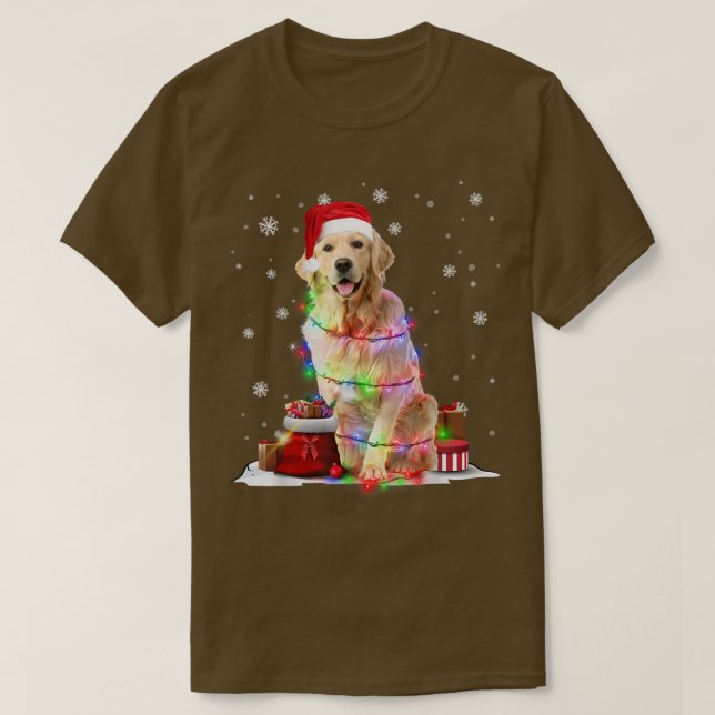 Camiseta Funny Golden Retriever Dog Tree Navidades Luces X (Diseño del anverso)