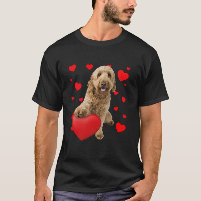 Camiseta Funny Goldendoodle Dog Hearts Happy Valentines Day (Anverso)