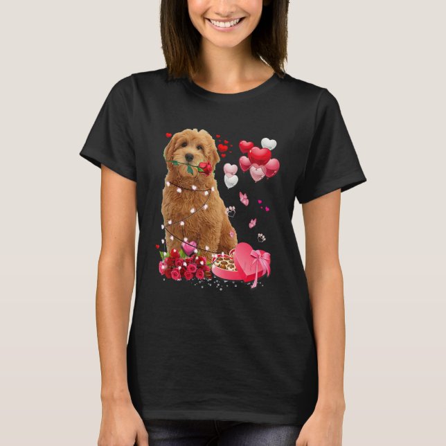 Camiseta Funny Goldendoodle Rose Heart Happy Valentine Day  (Anverso)