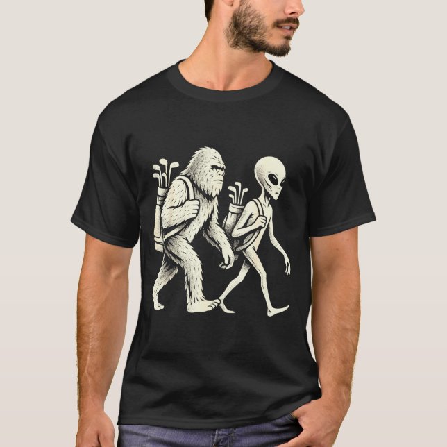 Camiseta Funny Golf Bigfoot Sasquatch Alien Ufo Golfer  (Anverso)